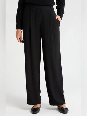 Vince Black Crepe Wide-leg, Stretch Waist Pants | Size Large